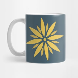 Flower 2, Minimalist Abstract Floral in Mustard Yellow and Navy Blue Mug